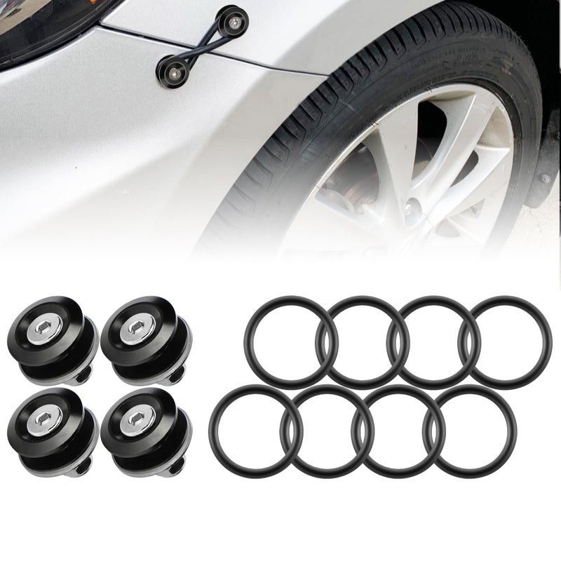 Rolling Gears JDM Bumper Quick Release Front Rear Bumper Fasteners, 4 Piece (Black), 8 x O-Ring - Image 1